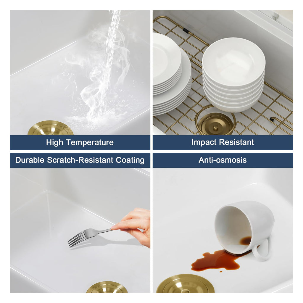 33 Inch White Kitchen Sink Fireclay Porcelain Ceramic Undermount Sinks Single Bowl Rectangular Basin Workstation with