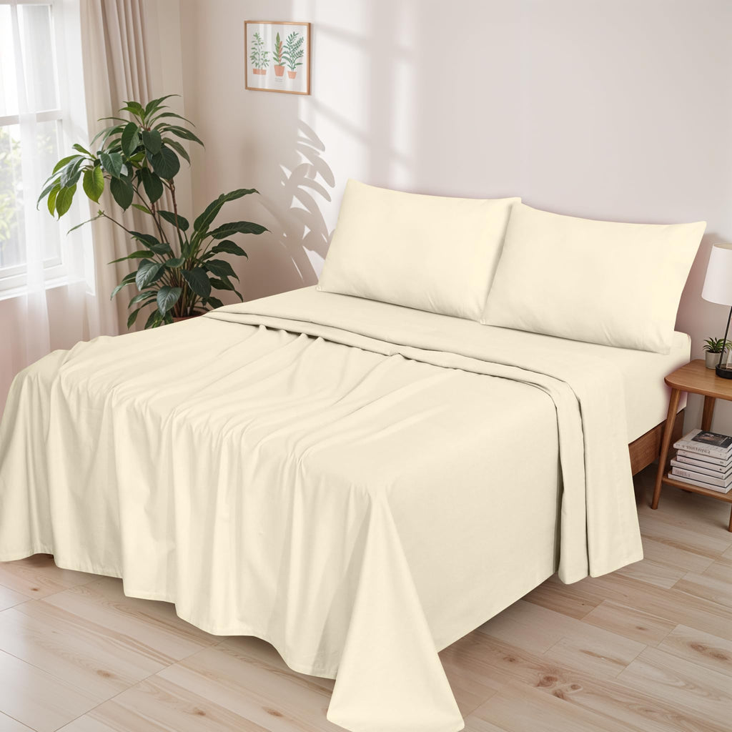 100% Organic Cotton Flannel Sheets Queen Size Bed Set, Winter White
