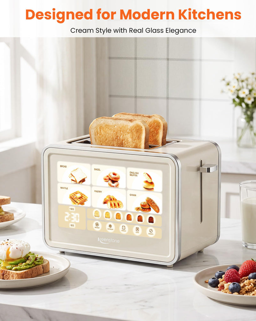2 Slice Toaster, Smart Touch Screen Cream Toaster with Wide Slot