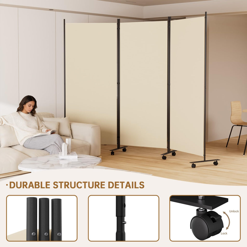 Room Divider 102'' Wide Folding Room Divider Panel with Wheel, Upgraded Base