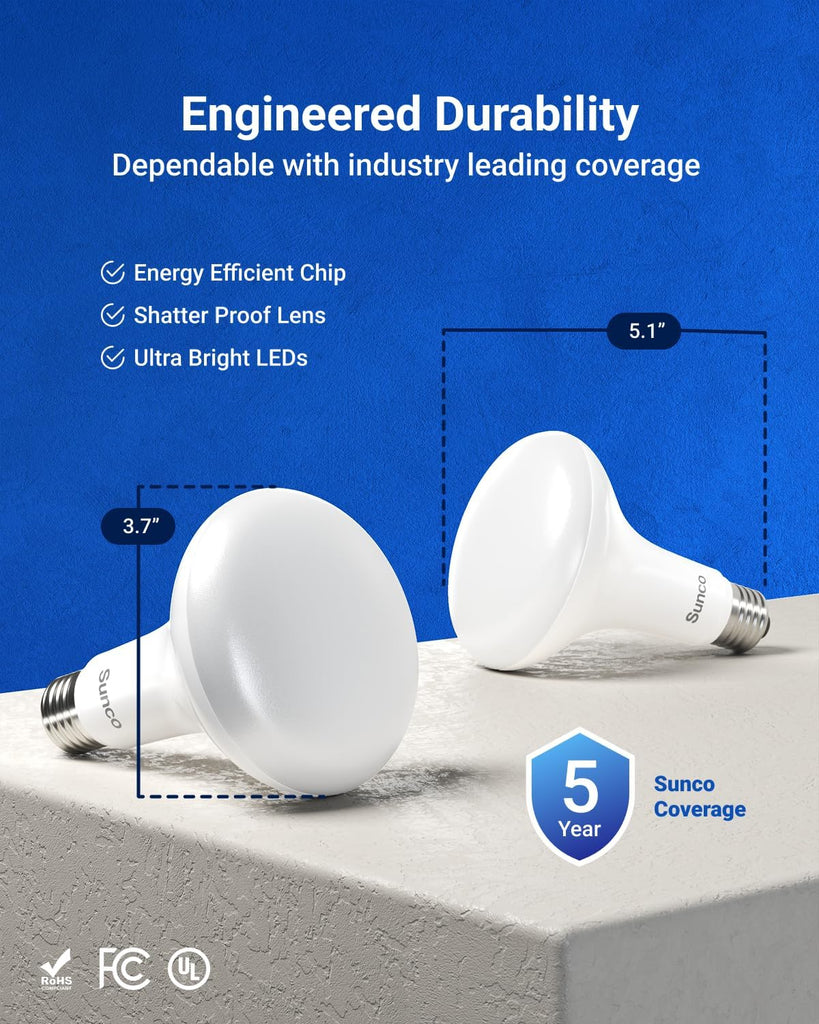12 Pack BR30 LED Bulb, Recessed Can Light Bulbs, Indoor Flood Lighting, 1600 LM, 16W (100W Equivalent) 5000K Daylight