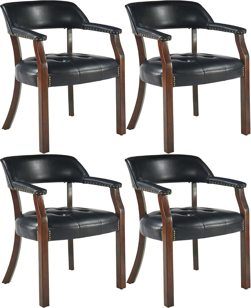 Set of 4 Faux Leather Dining Chairs with Arms, Dining Chair with Supportive Back, Game Poker Table Chairs, Caption's