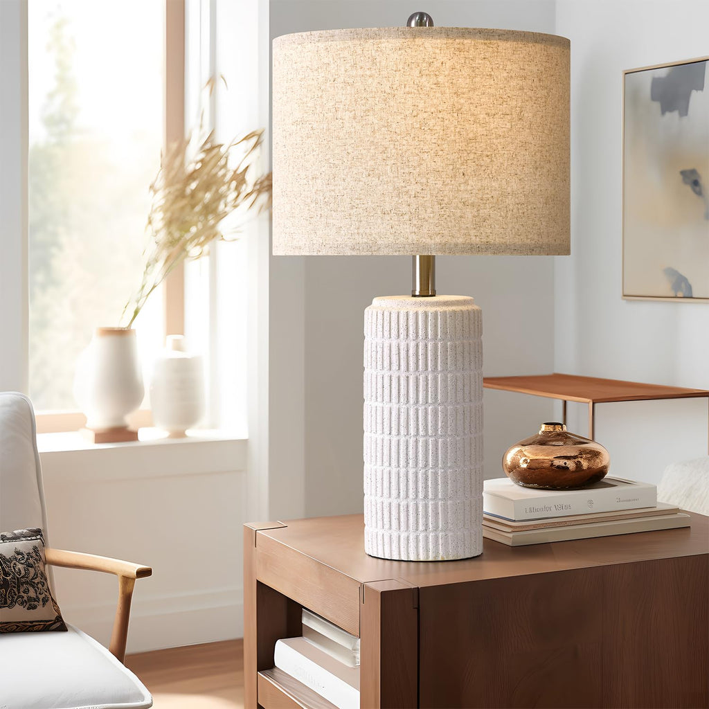 23" Table Lamp, Farmhouse Bedside Lamps Set of 2, Ceramic End Table Lamps, Traditional Nightstand Desk Lamps