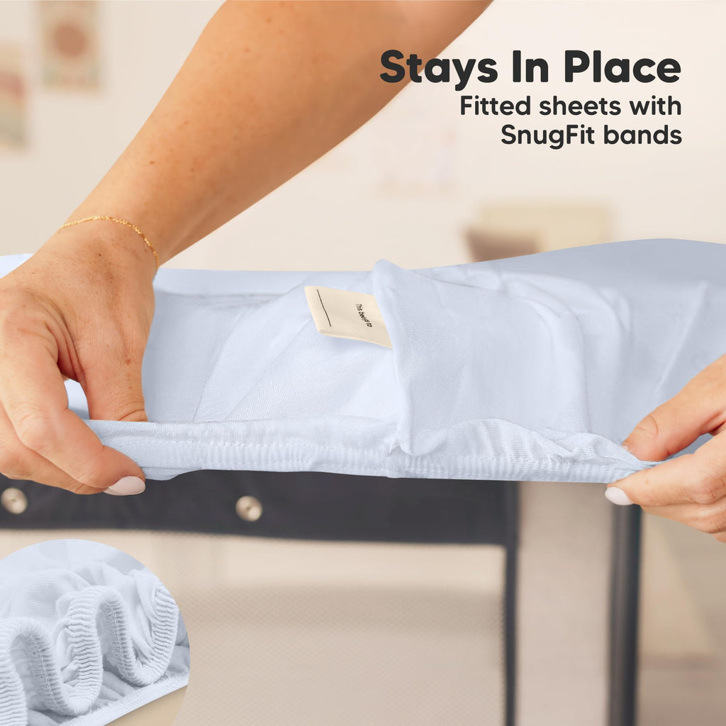 2pk Mini Crib Sheets Fitted 38x26 Pack N Play Mattress Sheet (Blue Flax)