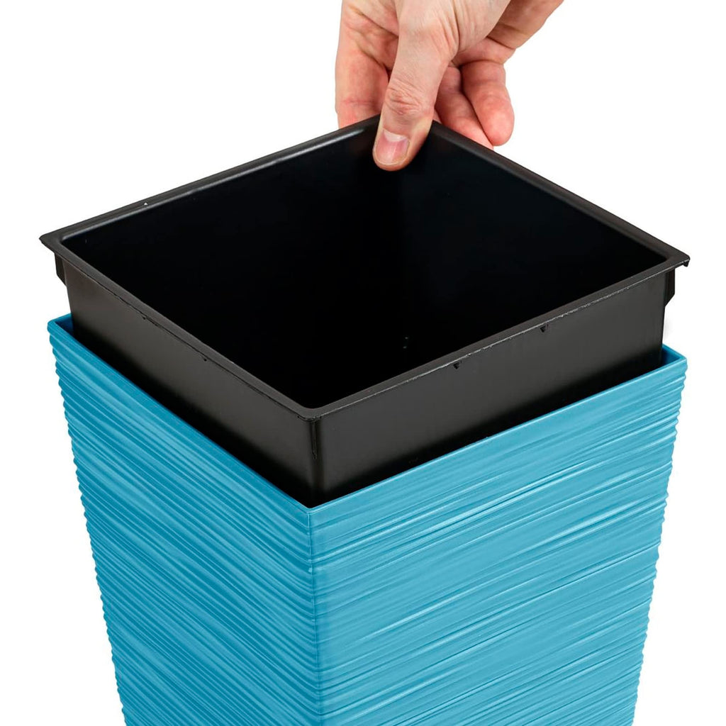 Scandinavian Blue Planter with Reservoir, Furu Collection, 26.5 x 26.5 x 50 cm, 11 Litre Capacity, 26, 5 x 26, 5 x 50 cm