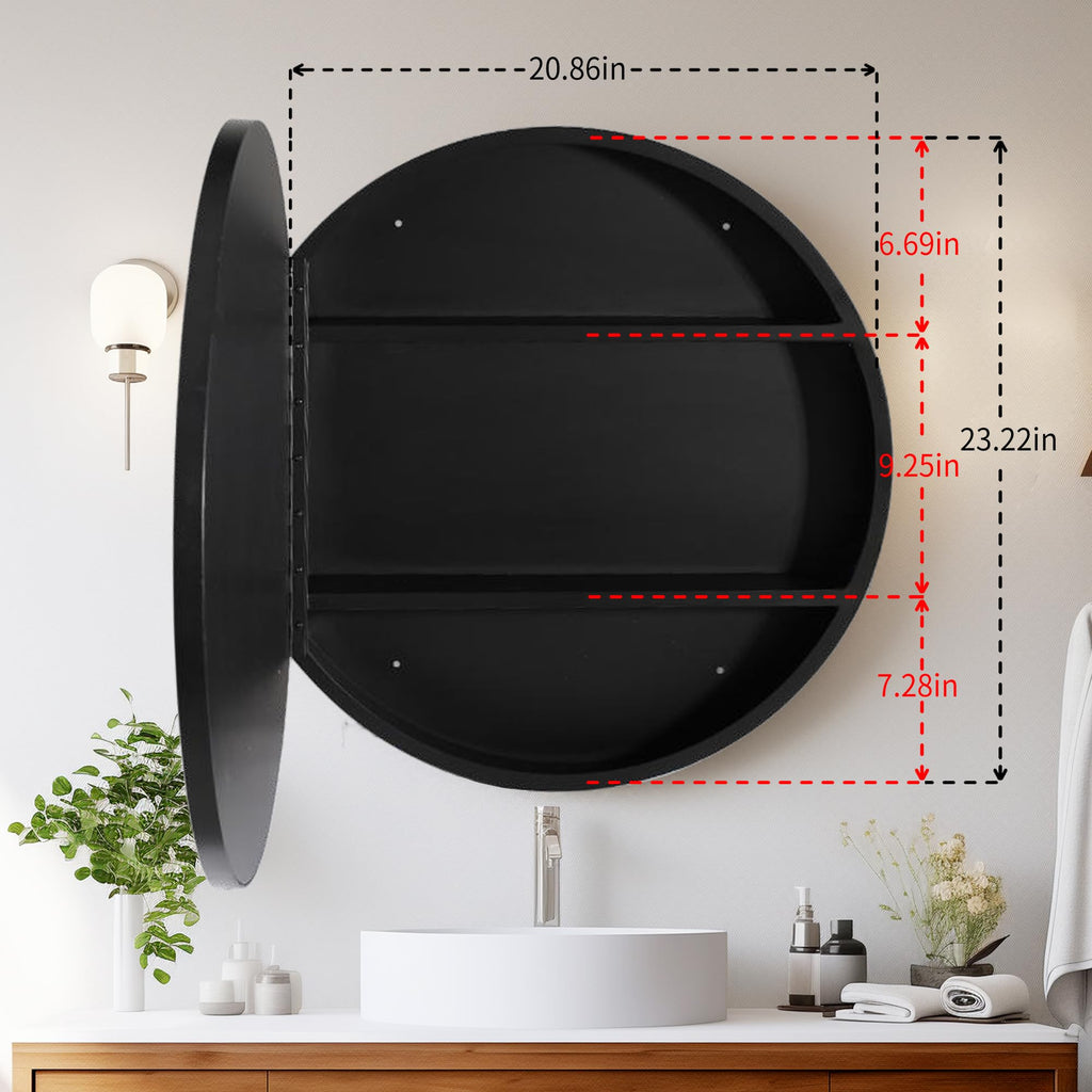 Medicine Cabinet Round 24 Inch x 24 Inch Bathroom Cabinet Mirror, Circular Storage Cabinet Surface Mounted