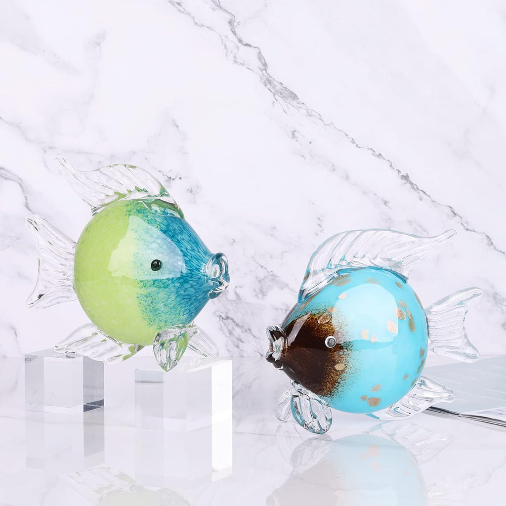 Large Glass Fish Figurines Hand Blown Glass Fish Statue and Sculpture Home Decor, Murano Animal Tropical Sea Glass