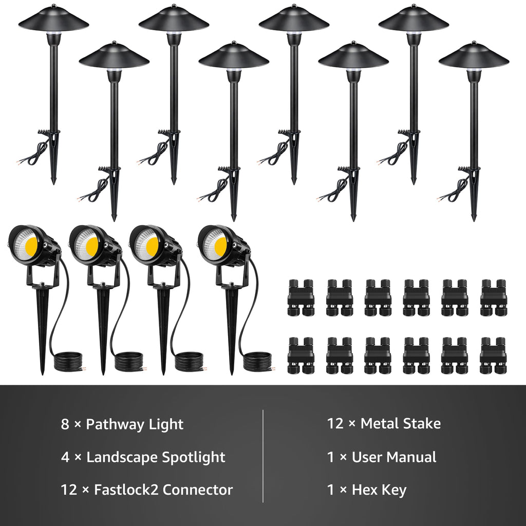 LED Low Voltage Landscape Lighting 12V Landscape Lighting Kit with Connectors, Low Voltage Pathway Lights