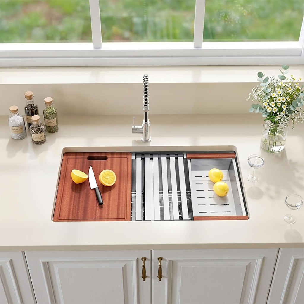 Double Undermount Kitchen Sinks 30 Inch, 16 Gauge T304 Stainless Steel Sink | 30" x 18" x 10" Deep Large Workstation