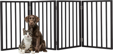 Pet Gate - 4-Panel Indoor Foldable Dog Fence for Stairs, Hallways, or Doorways - 72x24-Inch Wood Freestanding Dog