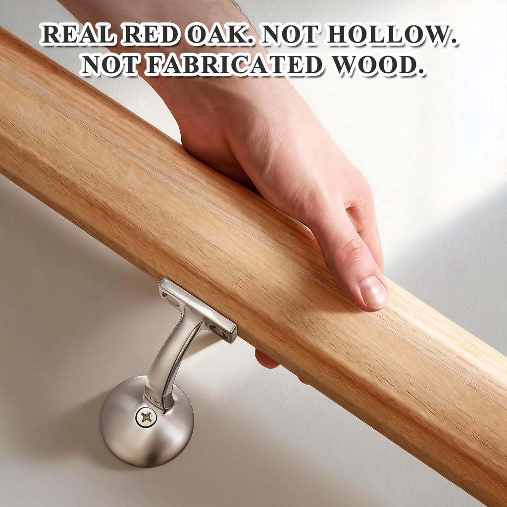 6010 Red Oak Handrail Kit 4 ft with Wall Returns and Wall Mount Brackets Indoor Wood Stairs Handrails Included Screws