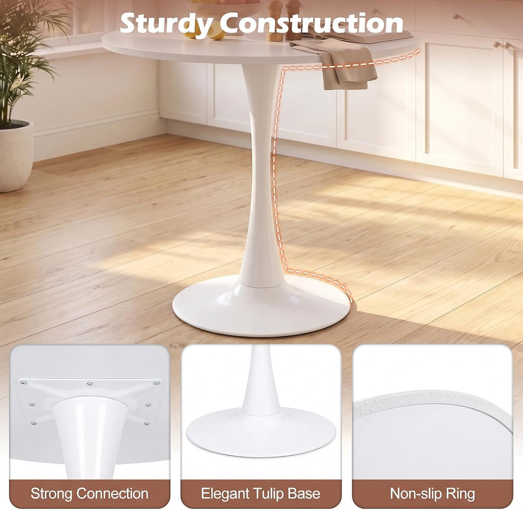 Inspired Saarinen Style Tulip Round Pedestal Dining Table — White, 32″ Round