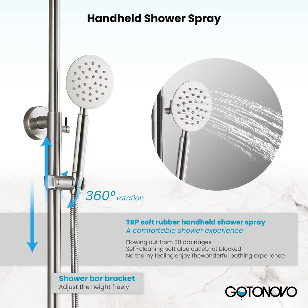 SUS304 Outdoor Shower Kit 8'' Head with Handheld Brushed Nickel