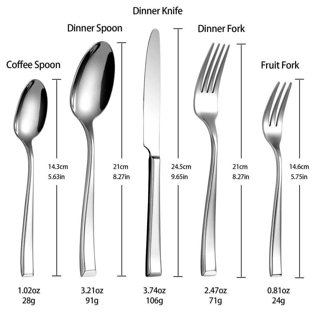20-Piece Forged Silverware Set, Flatware Set for 4, 18/10 Premium Heavy Duty Stainless Steel Cutlery Set with Square