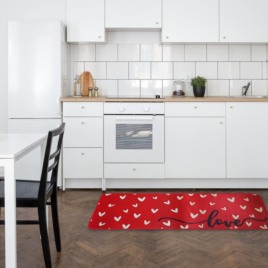 Valentine's Day Heart-Shaped Kitchen Carpet and mat Set, Two-Piece Kitchen Home Decoration, Happy Home Decoration on - Set of 2