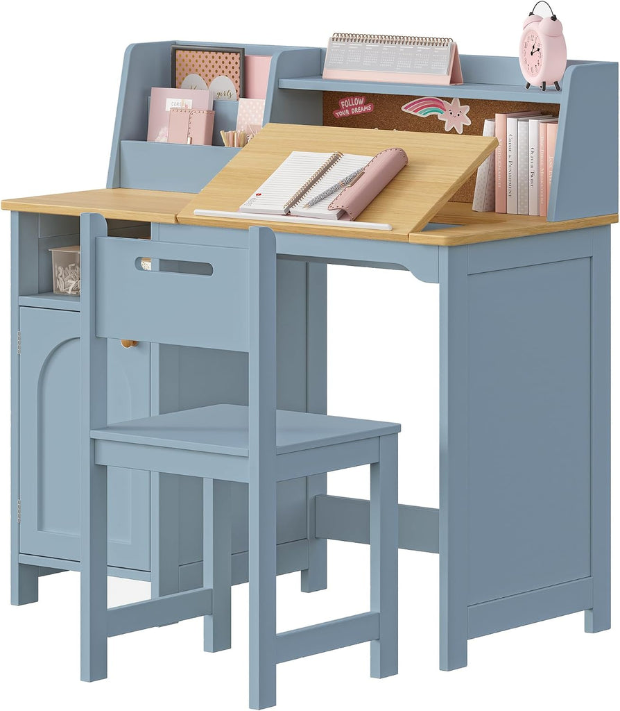 Kids Study Desk and Chair Set with Tiltable Desktop for 3-8 Years