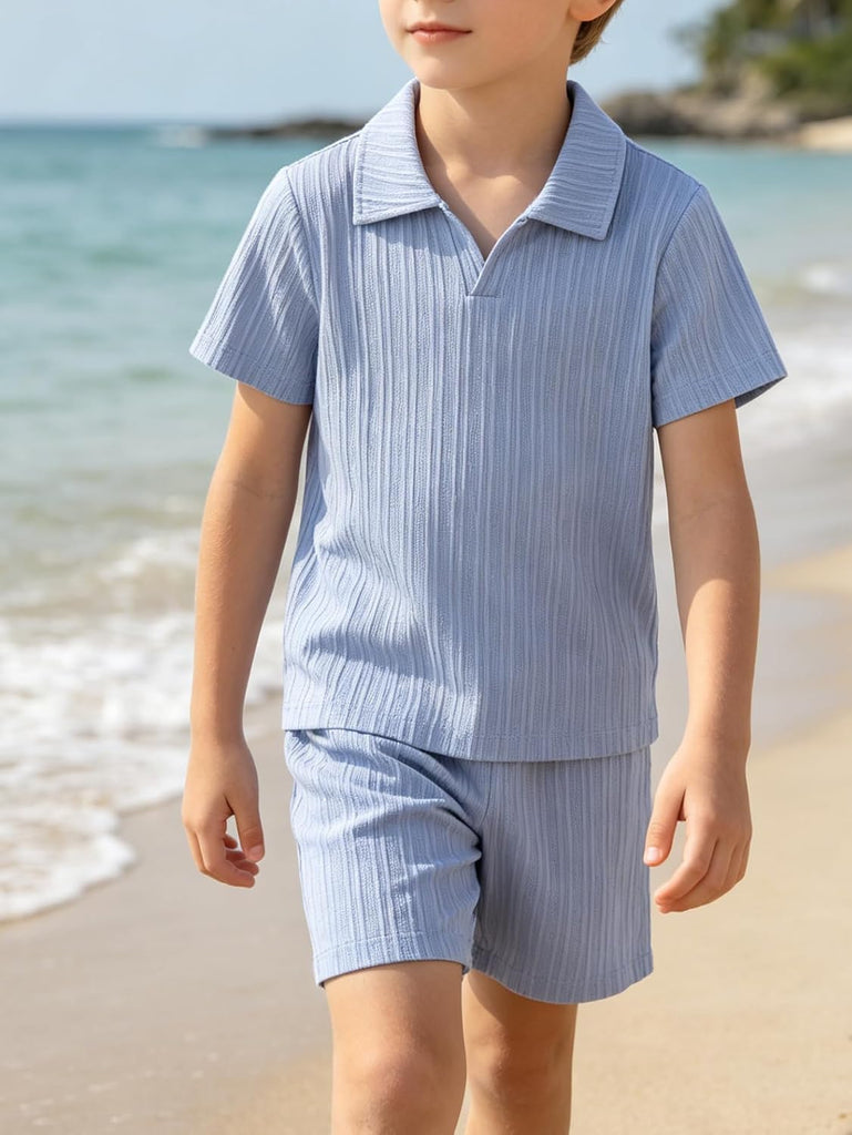 Boys Short Sets Textured Short Sleeve Tshirts Tops and Shorts Summer Outfits Fashion Casual Matching Clothes 8 Pieces