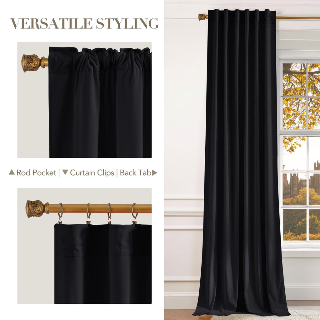 Jet Black Velvet Curtains 144 inch Long, 52" W x 144" L, 2 Panels