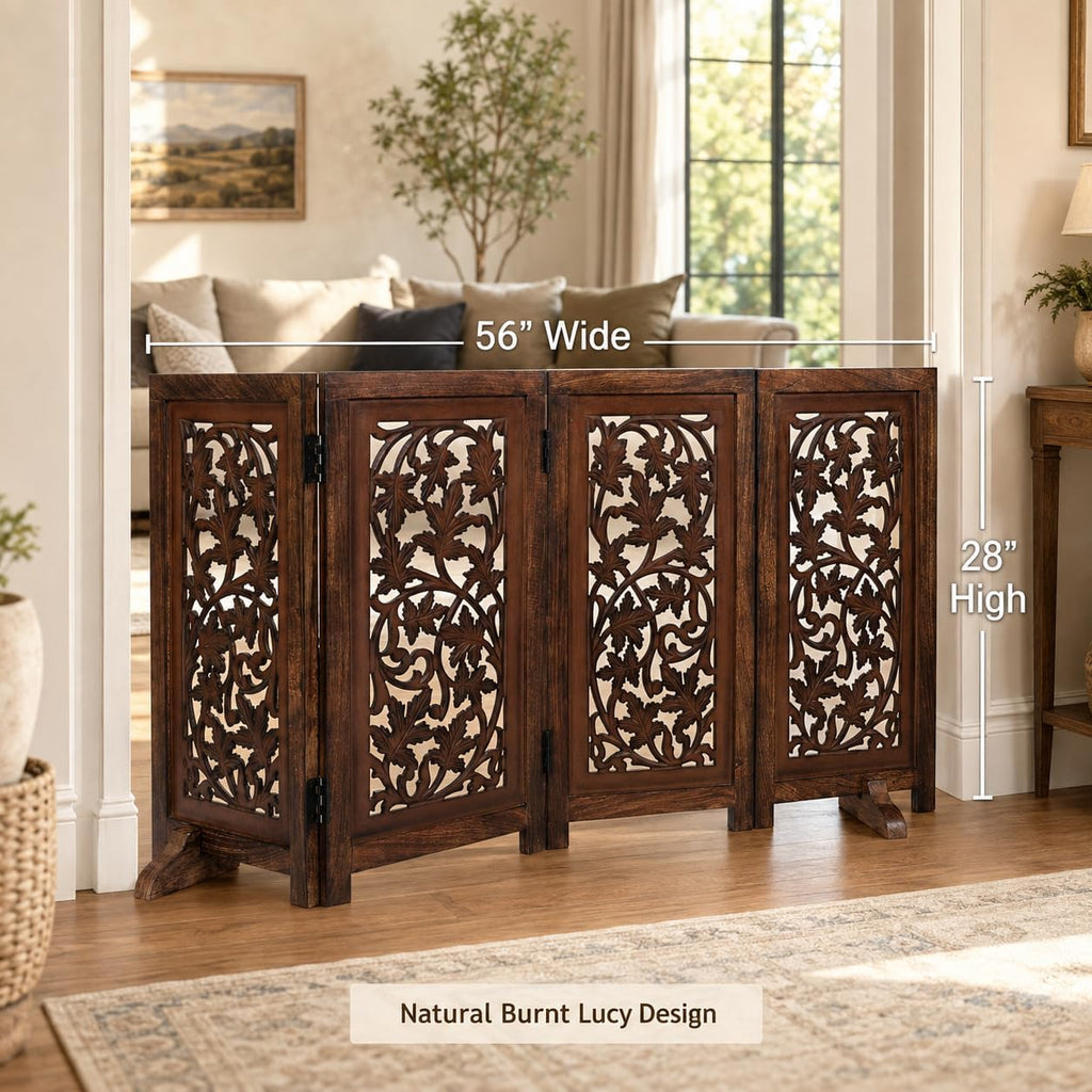 Dog Gate Freestanding 56x28 Folding 4 Panel, Natural Burnt Lucy Design
