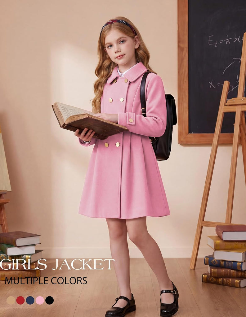 Girls Winter Wool Peacoat Coat Jacket Detachable Capelet
