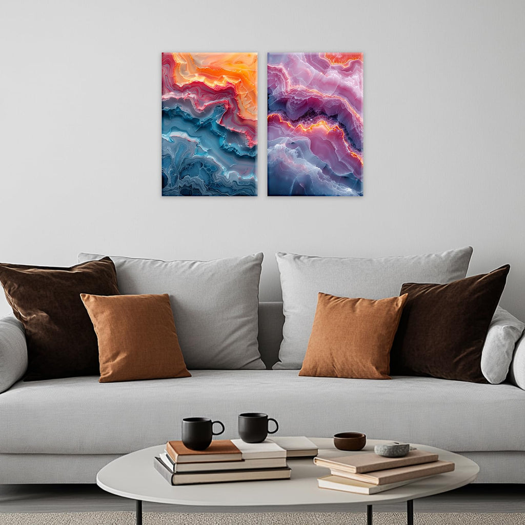 Abstract Wave Canvas Wall Art Colorful Rainbow Wave Pattern Painting Modern Home Decor Bedroom Framed Ready To
