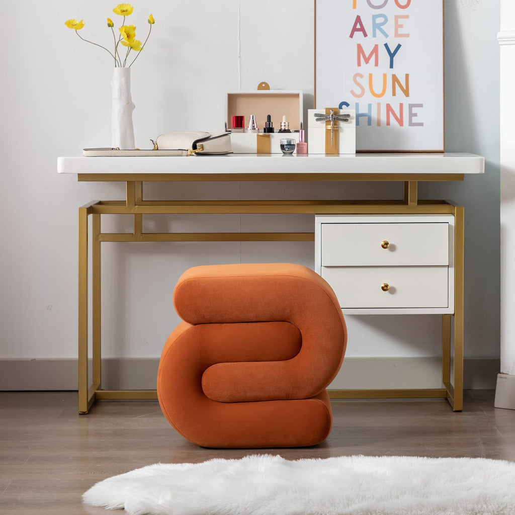 Velvet Vanity Stool, Modern S-Shaped Pouf Ottoman Footrest Makeup Chair Foot Stool Under Desk, Decorative Floor Seat
