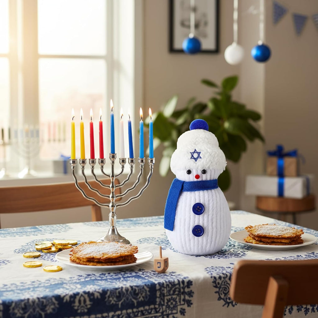 Hanukkah Decorations Indoor Hanukkah Sock Snowman Plush Figurines with Star of David 6'' H Stuffed Handmade - Set of 2