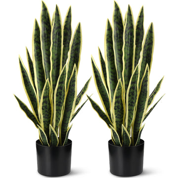 Tall Artificial Snake Plant Faux Sansevieria Plant Large Fake Snake Bulk in Pot Housewarming Gift(2 Pack, 2.25 Ft)