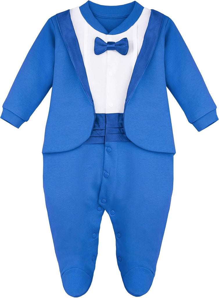 Baby Boy Gentleman Tuxedo Footie Christmas Holiday Outfit with Bow Tie