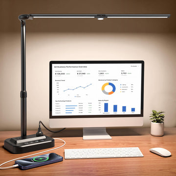 LED Desk Lamp, Ultra Wide Computer Light, Dimmable Desk Light with USB Fast Charger, Adjustable Foldable Eye Caring