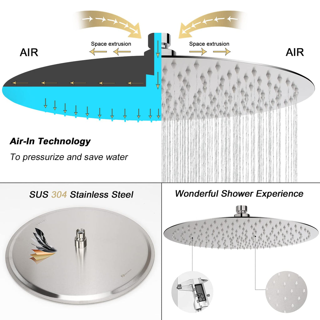 Rain Shower Head, Ultra-Thin Design-Pressure Boosting, Awesome Some Experience, High Flow Stainless Steel Rainfall