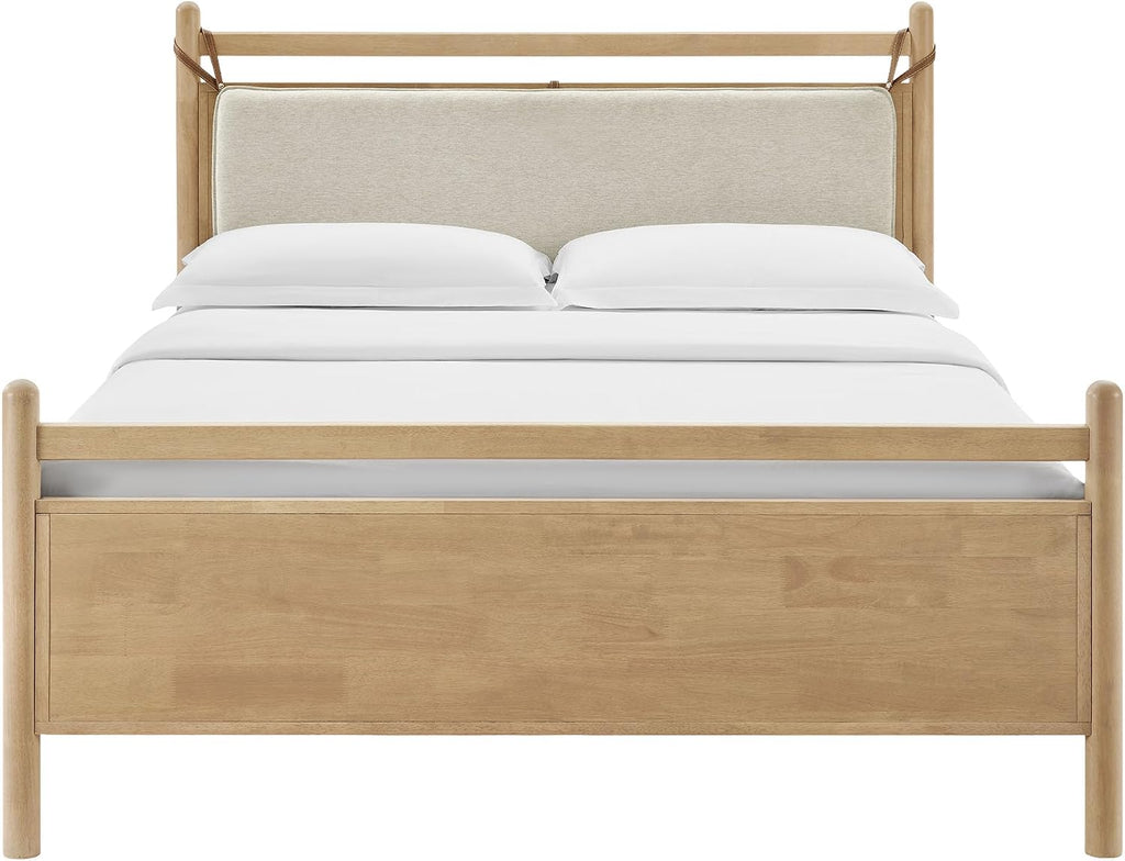 Leni Queen Size Wood Platform Bed Frame in Light Oak Heathered Ivory