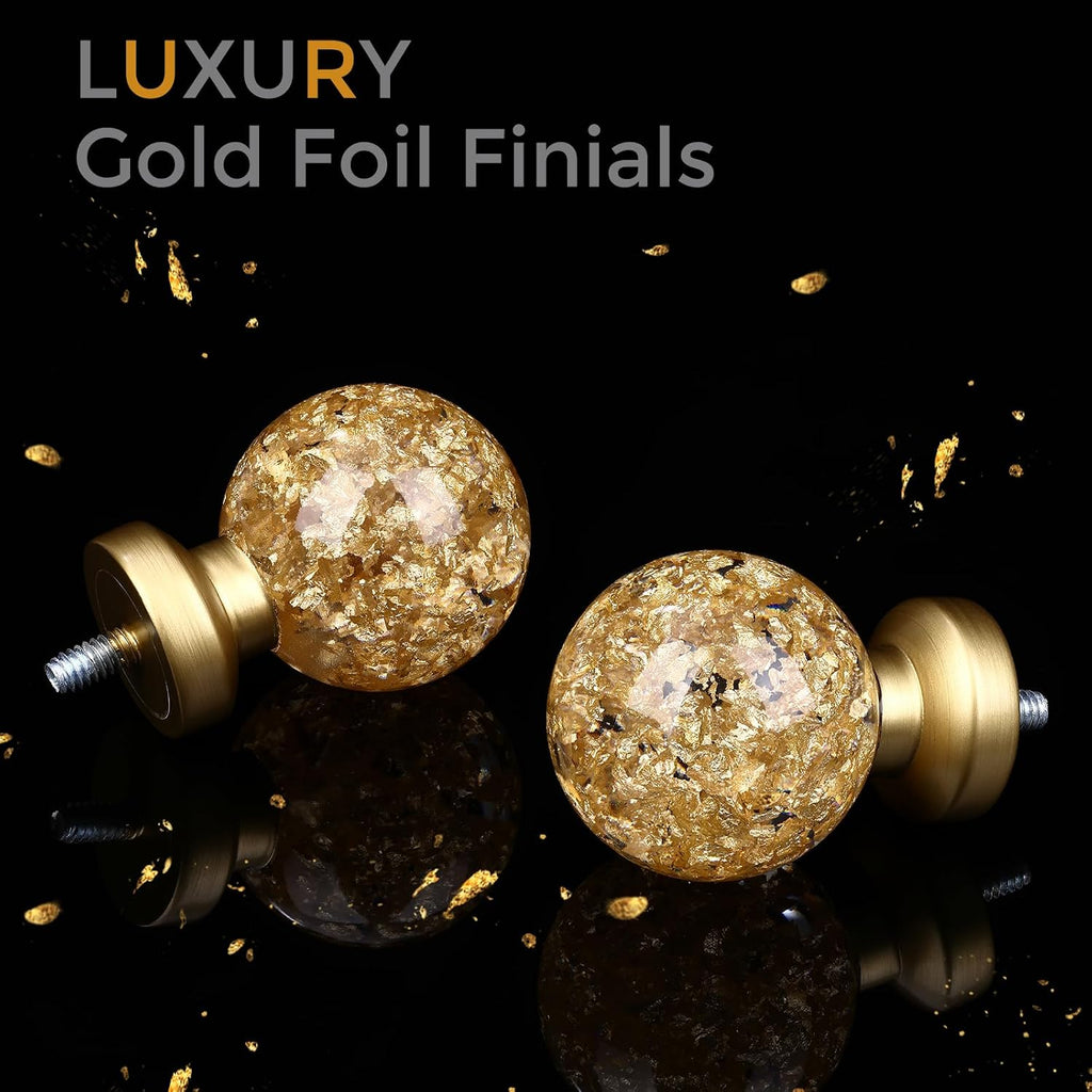Gold Curtain Rods for Windows 28 to 48 Inch, 1'' Heavy Duty Adjustable Drapery Rod with Unique Crystal Ball Finials