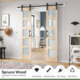 Double 18×84 inch Glass Sliding Barn Door Slab with 6.6ft Hardware Kit Included, 5-Panel Frosted Gla