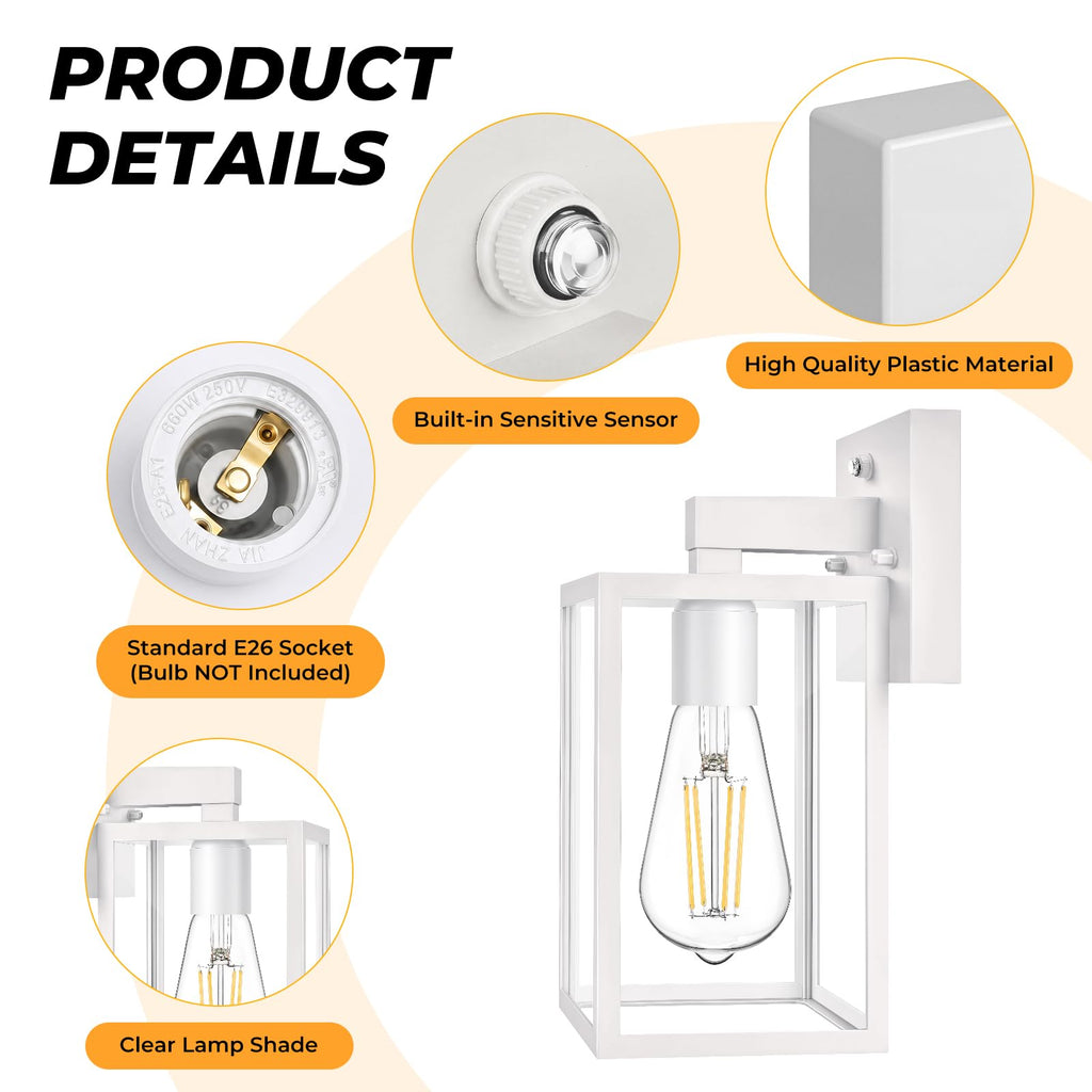 2-Pack Dusk to Dawn Waterproof Wall Light Fixtures Porch Light Wall Lantern