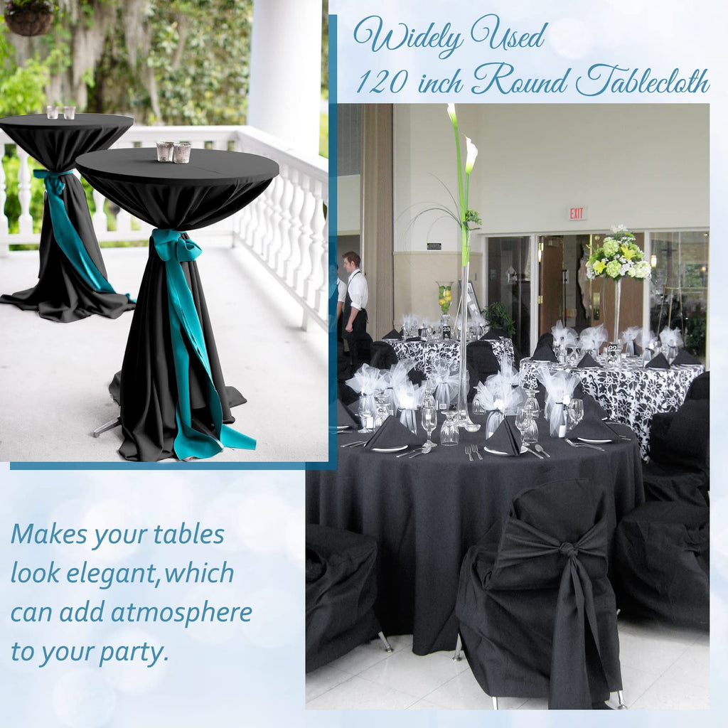 6 Packs Black Round Tablecloth - 120 Inch, Polyester
