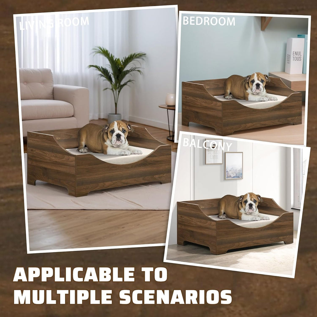 Elevated Dog Bed Frame for Medium Dogs, Wooden Dog Bed with Mattress, 36" Wide Mid-Century Modern Pet Sofa Bed