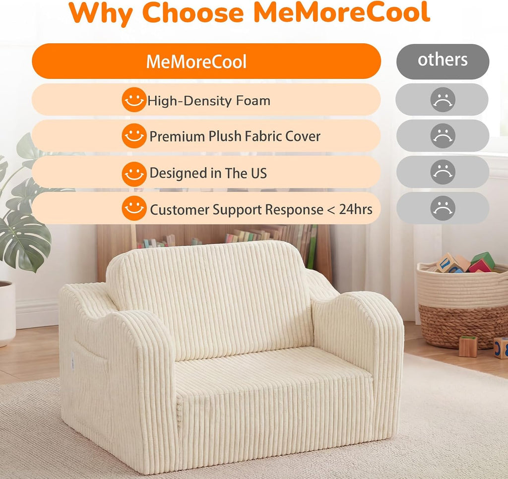 Kids Couch, in-1 Corduroy Fold Out Chair, Washable Foam, Beige