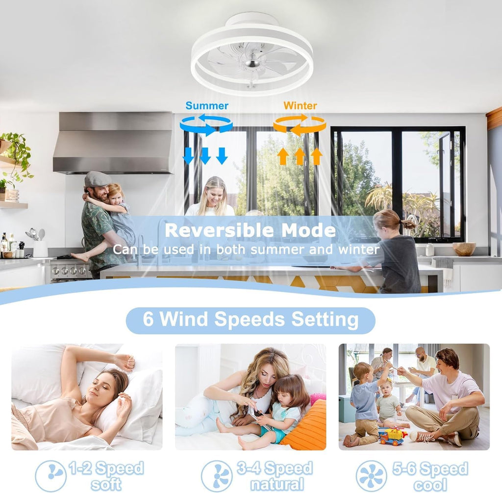 Modern Ceiling Fan with Light Flush Mount Ceiling Fans with Remote Control Reversible 6 Speeds 3CCT Dimmable