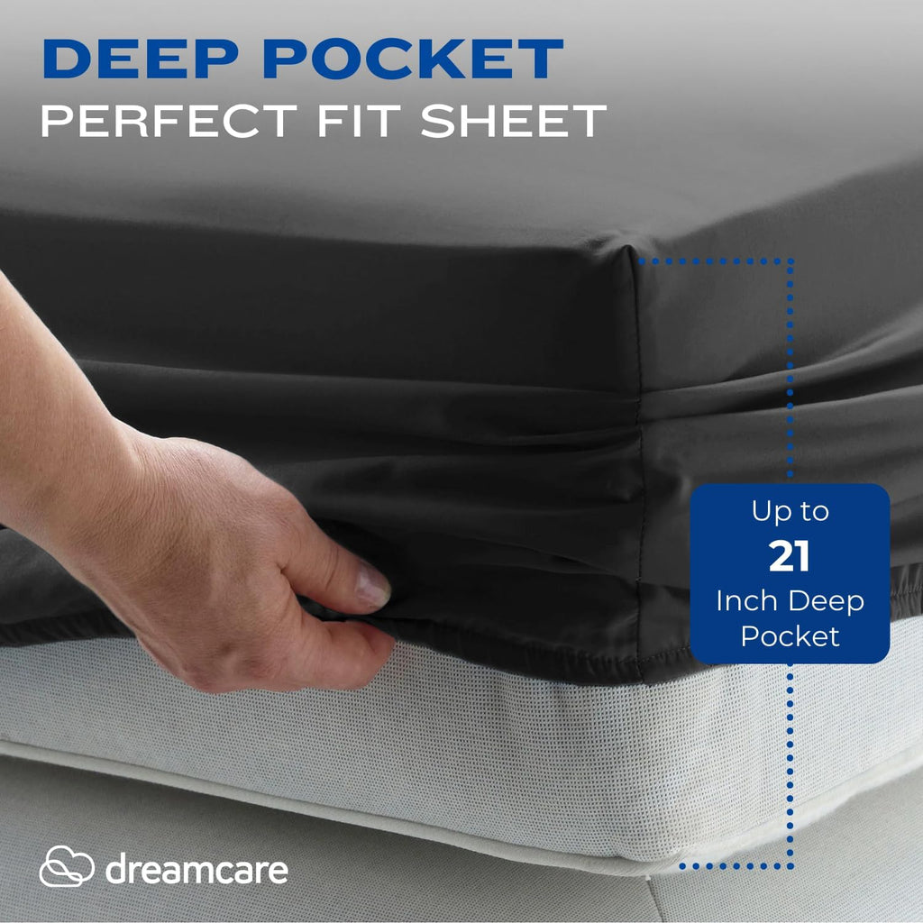 King Sheets Set - 4 pcs Breathable Cooling Sheets - up to 21" Extra Deep Pocket King Sheet Set with Side Pockets
