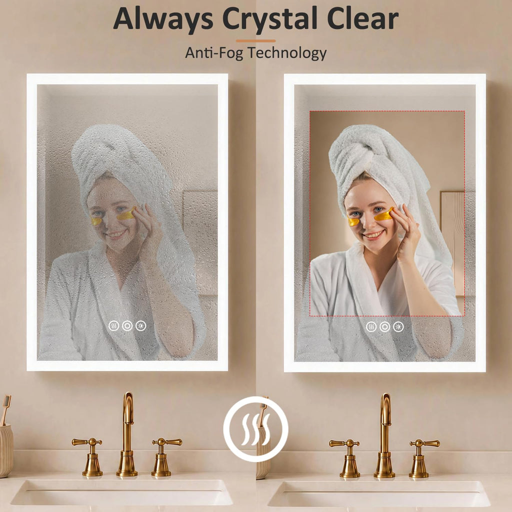 16 x 24 Inch Medicine Cabinet with LED Lights and Mirror, Recessed/Wall Mounted Bathroom Cabinet, 3-Color Light