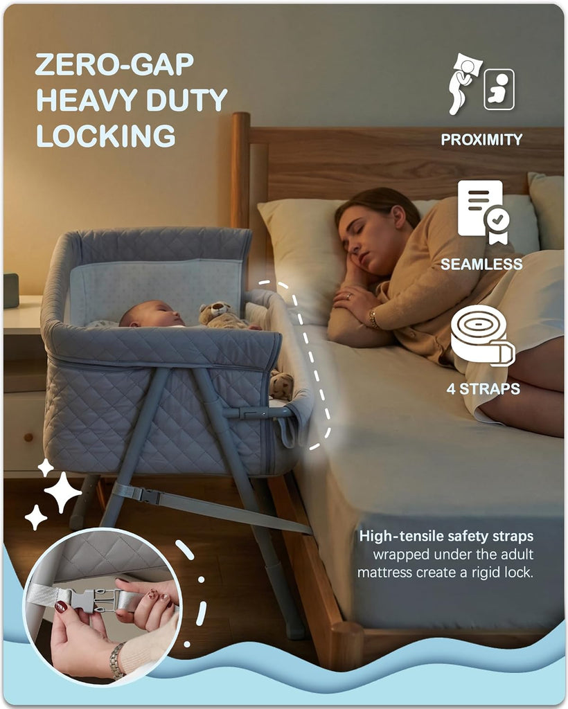 Bassinet Bedside Sleeper for Baby, 2 in 1 Baby Crib for Newborn, Bedside Bassinet with 4 Auto-Lock Wheels &