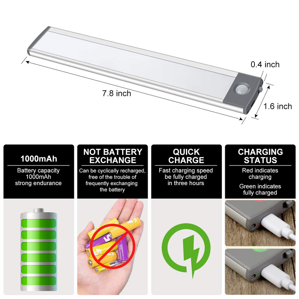 Motion Sensor Cabinet Light,Under Counter Closet Lighting, Wireless USB Rechargeable Kitchen Night
