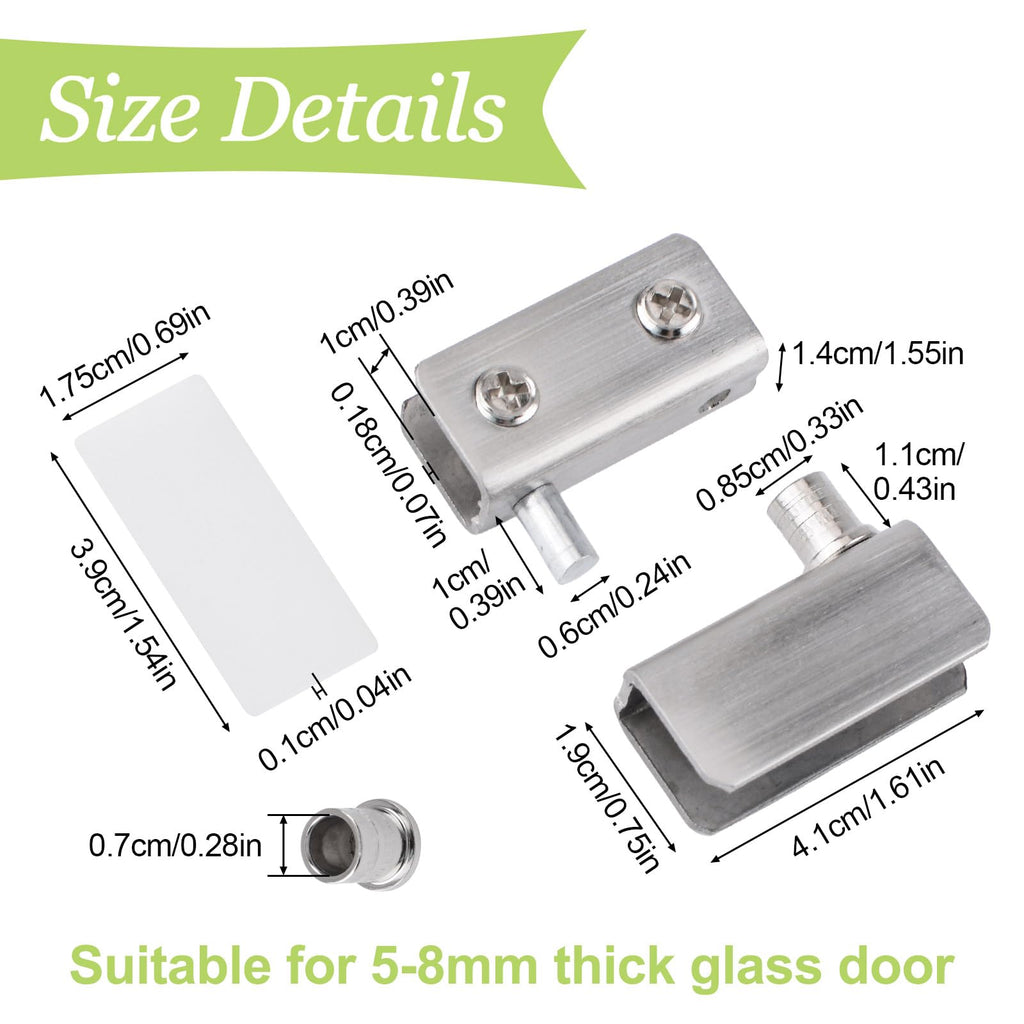 8PCS Glass Door Hinge Frameless Glass Door Pivot Hinges Clamp Adjustable Silver Cabinet Pivot Hinge Clip Replacement