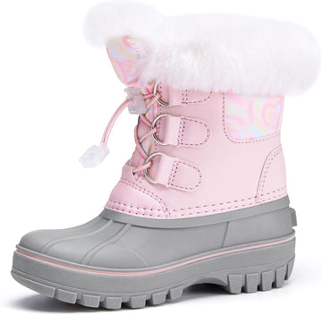 Girls Snow Boots with Faux Fur Collar Kids Winter Warm Boot