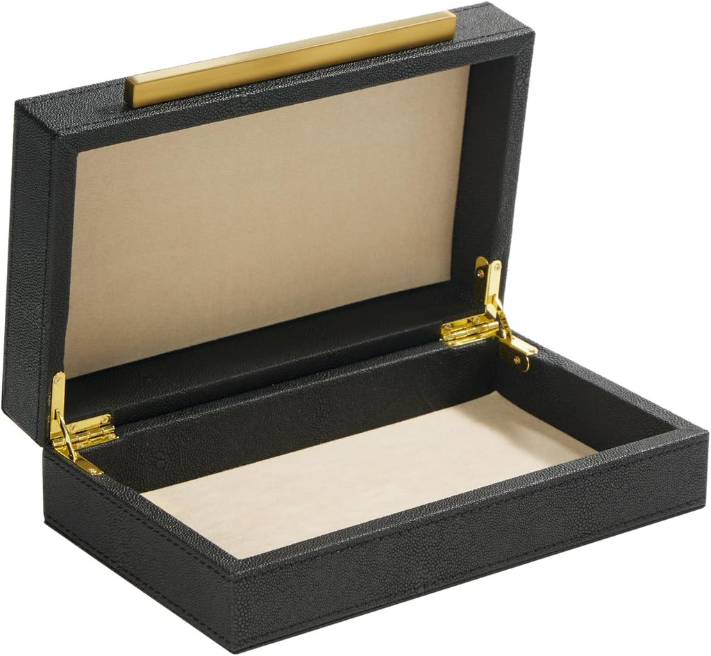 Sagala Black Decorative Shagreen Box With Gold Handle, Keepsake Box Jewelry Organizer Box, Faux Leather Storage Box