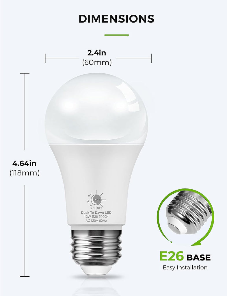 Bright White LED Light Bulb, 5000K Daylight White, Garage Light Bulbs, E26 Porch Light Bulb, 4 Pack