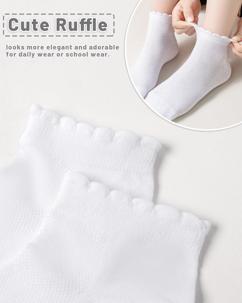 Girls White Ruffle Socks School Uniform Kids Cotton Ankle Dress