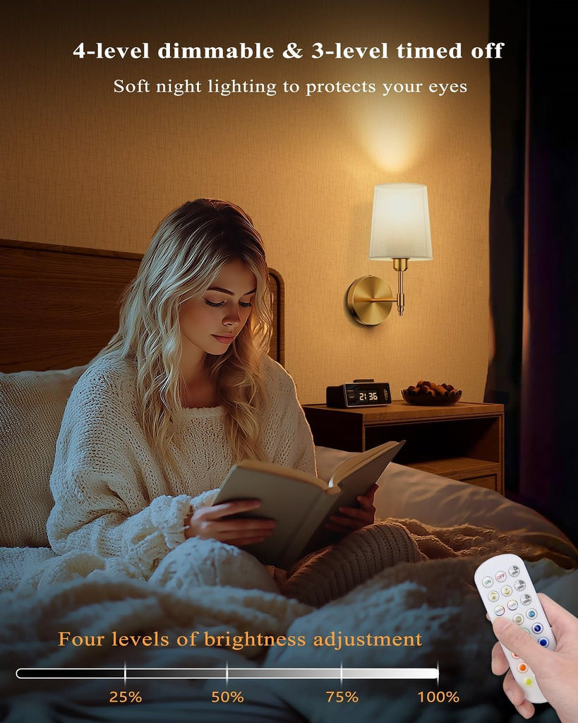 Battery Operated Wall Sconces Set of 2, Wireless Rechargeable Dimmable Wall Light with RGB Bulb and Remote for