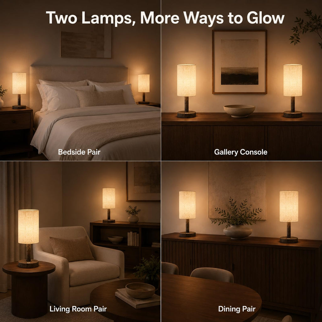Small Rechargeable Cordless Table Lamp, Nightstand to Desk, Dark Walnut